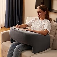 Homguava Reading Pillow Memory Foam Gaming Pillow Arm Rest Pillow with Side Pocket Large Furry Pillow for Adults Perfectly Fitting Your Body for Reading, Gaming, Working (Grey)