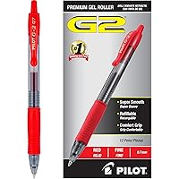 Pilot, G2 Premium Gel Roller Pens, Fine Point 0.7 mm, Red, Pack of 12