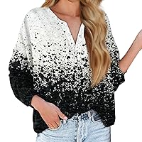 Women Long Sleeve V Neck Button Up Solid Tops Blouses Trendy Ribbed Shirts Tunic Pullover Plain T Shirts for Women