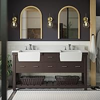 Charlotte 72-inch Double Farmhouse Bathroom Vanity (Quartz/Chocolate): Includes Chocolate Cabinet with Stunning Quartz Countertop and White Ceramic Apron Sinks