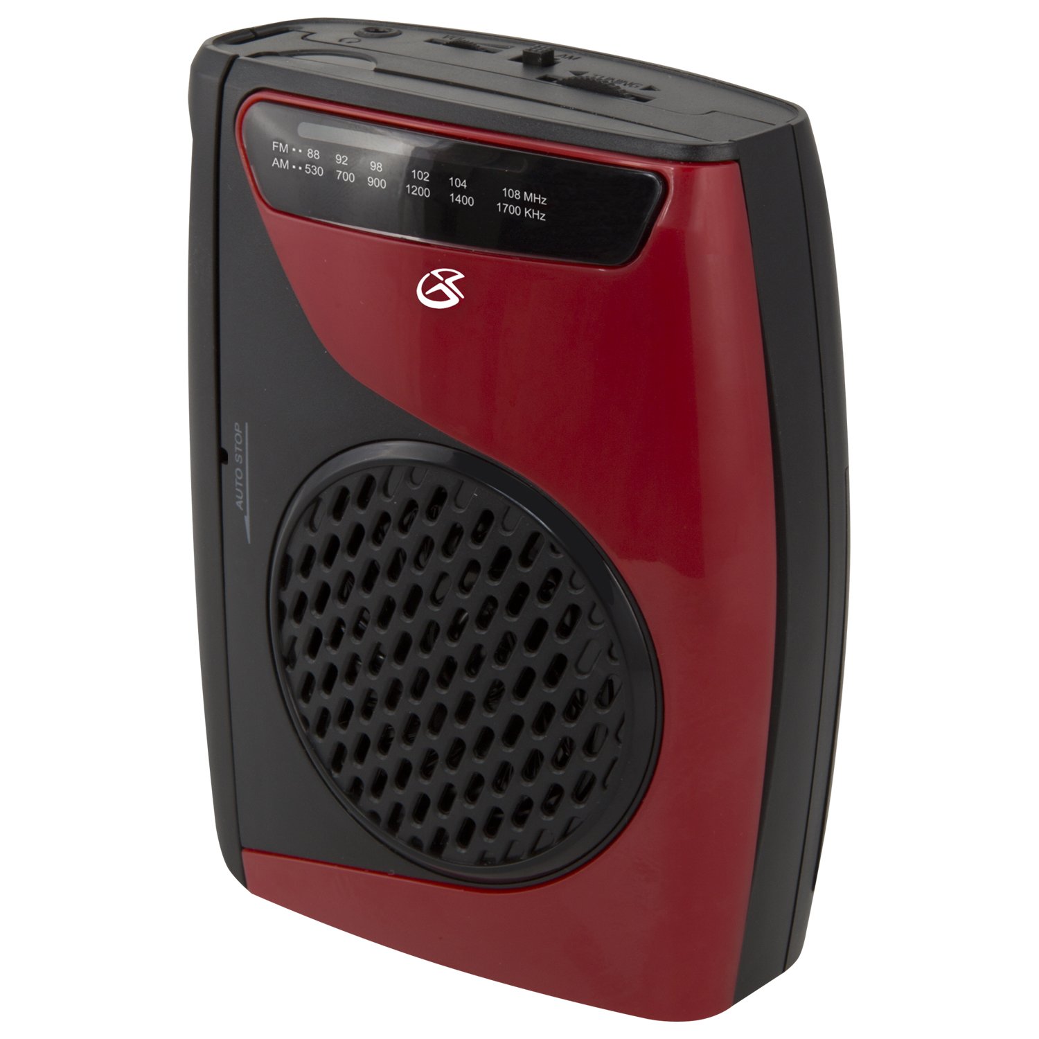 GPX Portable Cassette Player, 3.54 x 1.57 x 4.72 Inches, Requires 2 AA Batteries - Not Included, Red/Black (CAS337B) Black/Red