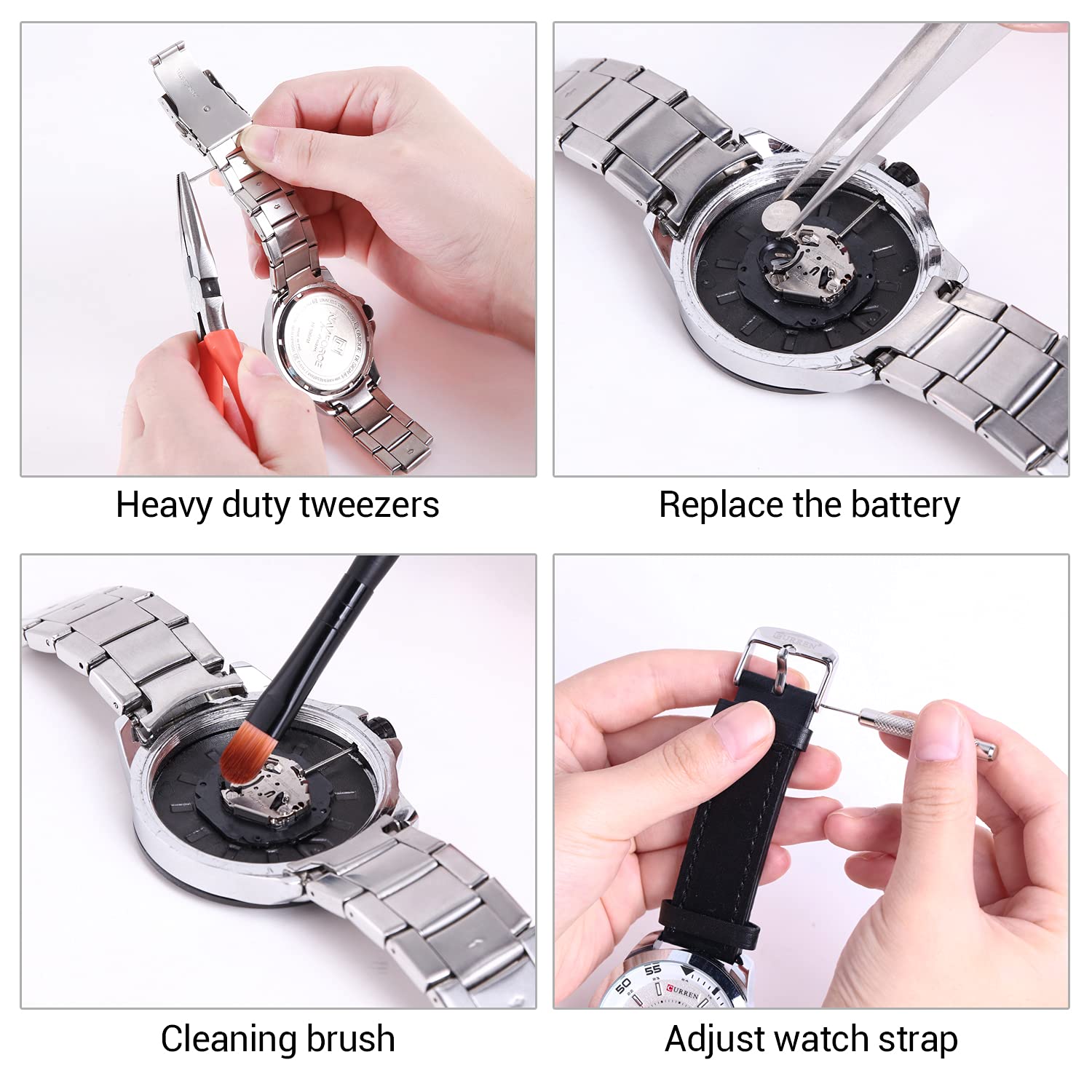 Watch Tool Kit, Ohuhu 213 PCS Upgraded Heavy Duty Watch Repair Kit Battery Replacement Link Removal Band Tool Kits Professional Watch Back Case Opener Removal Tools with PU Leather Bag User Manual