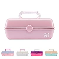 Caboodles Pretty in Petite Makeup Box, Pink Sparkle, Hard Plastic Organizer Box, 2 Swivel Trays, Fashion Mirror, Secure Latch for Safe Travel