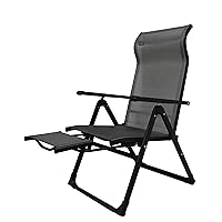 Ergo+ Outdoor Steel Folding Patio Chair with Adjustable Recliner and Foot Rest, Gray