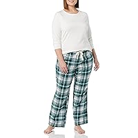 Amazon Essentials Women's Lightweight Flannel Pant and Long-Sleeve T-Shirt Sleep Set (Available in Plus Size)