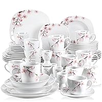 VEWEET, Series Annie, 50 PCS Floral Dinnerware Sets for 6, Including Porcelain Plates and Bowls Sets with Mugs, Egg Stands, Cup and Saucer Set, Milk Jug and Sugar Pot Set, Microwave Dishwasher Safe