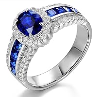Fashion Jewelry Sapphire Gemstone Solid 14K White Gold Diamonds Engagement Wedding Band Ring Sets for Women