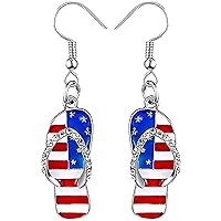 Patriotic Earrings for Women,American USA Flag Earrings,4th of July Earrings,Independence Day Earrings,Flip Flop Sandal Dangle Drop Earrings for Girls Independence Day Jewelry Gift