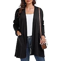 BELAROI Womens Open Front Knit Cardigan Sweaters Casual Lightweight Outerwear Coat Fall Winter Soft Plus Size Long Sleeve Tops Sweater with Pockets(2X, Black)