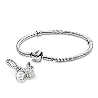 Pandora Jewelry Bundle with Gift Box - Glow-in-the-Dark Firefly Dangle Charm & Moments Sterling Silver Snake Chain Charm Bracelet with Barrel Clasp, 7.1