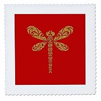 3dRose Dragonfly Totem Tattoo Art Opulent Art Deco Style - Quilt Squares (qs_355938_2)