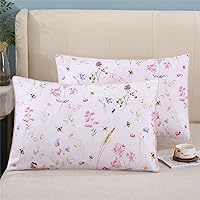 YOU SA 100% Cotton Pillowcases 1000 Thread Count Flowers Pattern Bed Pillow Covers Queen Size Pink Pillow Cover Set of 2 (Queen Size, 20x30 Inches)