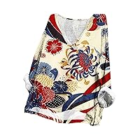 Vintage Floral Print Loose Tee Tops Women Scoop Neck Long Sleeve Fashion Shirts Summer Plus Size Casual Streetwear