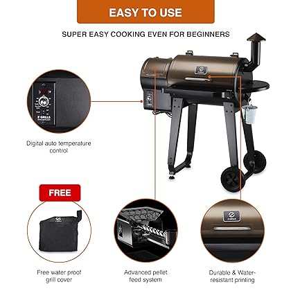 Z GRILLS ZPG-450A 2019 Upgrade Model Wood Pellet Grill & Smoker, 6 in 1 BBQ Grill Auto Temperature Control, 450 sq Inch Deal, Bronze & Black Cover Included