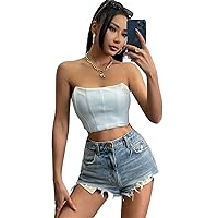 Solid Crop Tube Top (Color : Mint Blue, Size : X-Small)