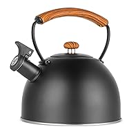 YSSOA Whistling Stovetop Tea Kettle, 3.17 Quart Stainless Steel Teapot with Cool Touch Ergonomic Handle, Hot Water Fast to Boil, Black