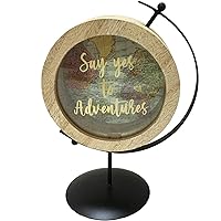 Ho Sho 40-2H-015 Money Box World Globe on Stand Adventure Beige Black and Transparent Wood Metal and Glass H26 x 6 x 17 cm
