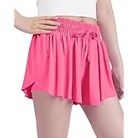 KEREDA Girls Flowy Shorts,Butterfly Shorts for Teen Girls with Spandex Liner 2-in-1 for Running,Gym,Athletic,Workout1/2/3Pack