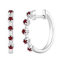Dazzlingrock Collection 1.80mm Each Round Gemstone or Diamond 5 Stone Style Hinged Huggie Hoop Earrings for Women, 925 Sterling Silver
