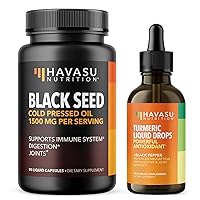 Black Seed Oil + Turmeric Liquid Drops | Joint, Digestive & Immune Support | 1500mg Nigella Sativa Cold Pressed Capsules and Turmeric Curcumin with Black Pepper & Ginger Root