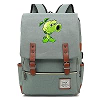 Plants vs. Zombies Game 15.6-inch Laptop Backpack Vintage Rucksack Business Bag with USB Charging Port Green / 2