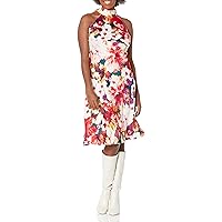 London Times Women's Midi Length Halter Dress with Tie Event Occasion Guest of Bow Back
