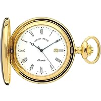 Full Hunter Pocket Watch Gold Plated with Date - Quartz Movement Albert Chain