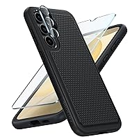 FNTCASE for Samsung Galaxy S24 Case: Dual Layer Heavy Duty Cell Phone Protective Cover Shockproof Rugged with Non-Slip Textured - Military Drop Protection Bumper Tough - 2024, 6.2inch Black Matte