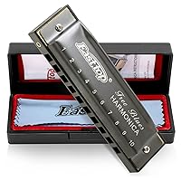 East top Harmonica, Diatonic Blues Deluxe Harmonica Key of C, 10 Holes 20 Tones Blues Harp Mouth Organ Harmonica For Adults, Beginners, Professionals and Students, as a Gift（Silver grey）