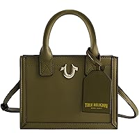 True Religion Tote Bag, Women's Mini Travel Handbag with Adjustable Shoulder Strap and Horseshoe Logo, Olive