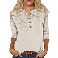 College Oversize 3/4 Sleeve Blouses Womens Spring Stylish Patchwork Crewneck T Shirts Lady Print Comfort Beige S