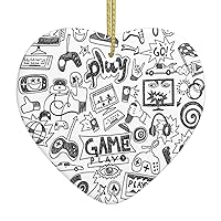Mqgmzmonochrome Sketch Style Gaming Print Christmas Ceramic Pendant - Xmas Tree Decorations Cute Hanging Accessories Funny Gift