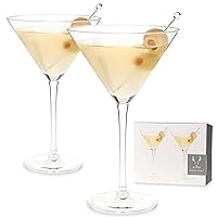 Viski Stemmed Martini Glasses, Home and Bar Drinkware, Premium Crystal Martini Accessories, Cocktail Glasses, Set of 2, 9oz, Clear