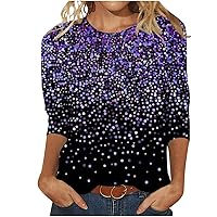 Women Casual 3/4 Sleeve Shirts Stars Points Oil Painting Print Fashion Tops Crewneck Loungewear Tunic Blouses