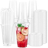 100 Sets 24 oz Plastic Cups with Lids and Straws, Disposable Crystal Clear PET Drinking Cups with Slotted Lids for Bubble Boba Tea, Iced Cold Coffee, Smoothie, Milkshake, Juice