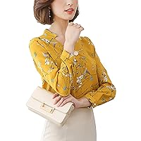Womens Long Sleeve Chiffon Floral Print Button Down Shirt Casual Simple Slim Blouse Top