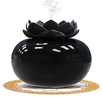 Essential Oil Diffusers Ceramic Diffuser: Vyaime Small Aromatherapy Diffuser for Home Bedroom Office, Cute Lotus Auto Shut-Off - Black Without Night Light