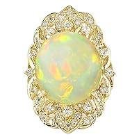 10.65 Carat Natural Multicolor Opal and Diamond (F-G Color, VS1-VS2 Clarity) 14K Yellow Gold Cocktail Ring for Women Exclusively Handcrafted in USA