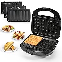 3 in 1 Sandwich Maker, Portable Waffle Iron Maker, Electric Panini Press with Removable Non-Stick Plates LED Indicator Lights, Cool Touch Handle for Breakfast Toaster, Grilled Cheese Bacon and Steak