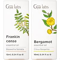 Frankincense Oil for for Body Comfort & Bergamot Essential Oil for Diffuser Set - 100% Natural Aromatherapy Grade Essential Oils Set - 2x0.34 fl oz - Gya Labs