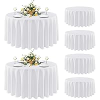 6 Pack Round Tablecloth 90 Inch White, Stain and Wrinkle Resistant Table Cloth - Washable Polyester Table Cover for Dining Table, Buffet Parties and Camping