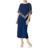 S.L. Fashions Women's Long Capelet Dress with Metallic Trim