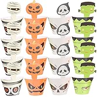 ERINGOGO 24 Sets Cake Border Holiday Baking Cups Halloween Cupcake Decorations Mini Muffin Liners Halloween Cupcake Wrappers Kit Mini Paper Cups Cake Rim Topper Party Supplies Pumpkin