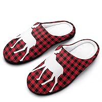Moose Buffalo Plaid Set Men's Home Slippers Warm House Shoes Anti-Skid Rubber Sole for Home Spa Travel
