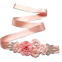 Lauthen.S Sash Belt with Flowers Pearls Rhinestone for Wedding Bride/Baby Shower Dress