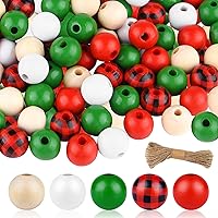 160 Pcs Buffalo Plaid Wood Beads Christmas Plaid Wood Beads 16mm Farmhouse Print Wood Spacer Beads for Holiday Party Craft Supplies DIY Christmas Decoration
