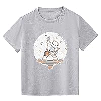 Clear Strap and Big Kids Rock Astronaut Cartoon Print Boys and Girls Tops Short Sleeved T Shirts Girls Size 5t Tops