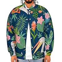 Pelicans on Tropical Flowers And Leaves Baseball Jacket Men Vintage Motorcycle Jackets Unisex Coats Streetwear