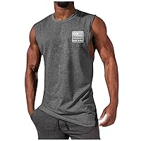 WENKOMG1 Patriotic Tank Tops for Men USA Flag Printed Workout Tee 4th of July Solid Sleeveless Round Neck Muscle Shirt