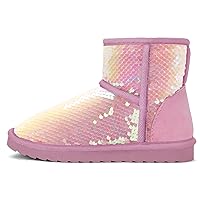 K KomForme Girls Winter Boots Sparkle Sequins Warm Snow Shoes Fur Lined Lightweight Comfy (Toddler/Little Kids/Big Kids)